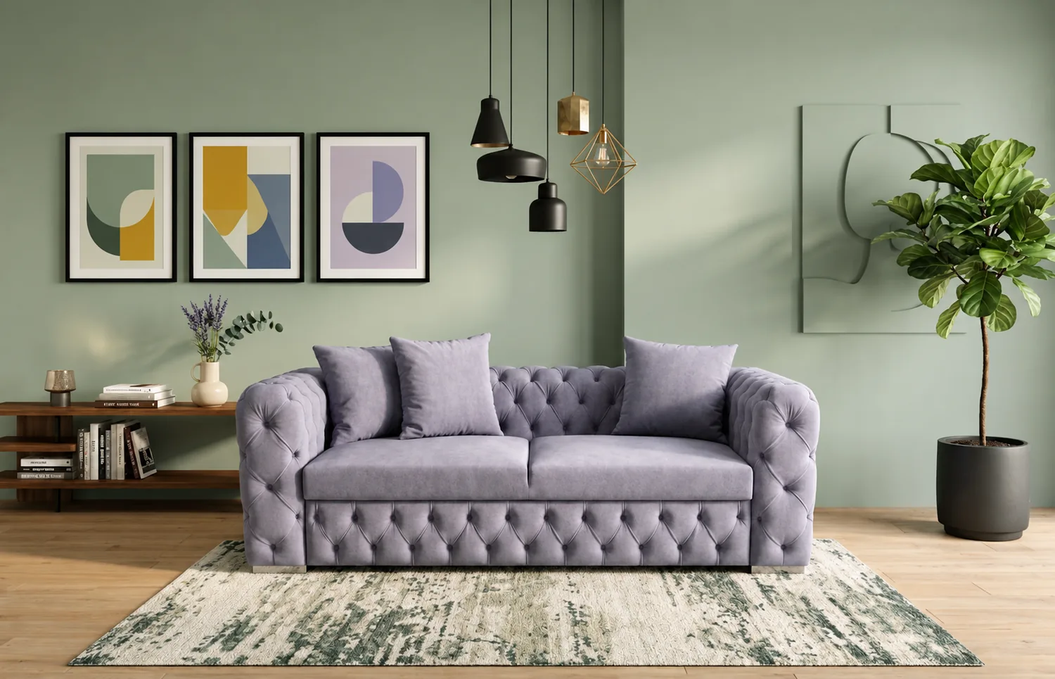 Lilac velvet Chesterfield with deep diamond buttoning